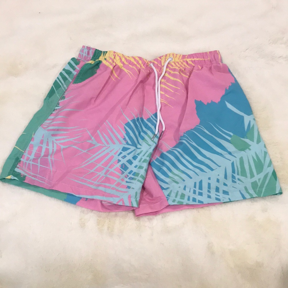 Men's Pink Tropical Print Swim Board Shorts